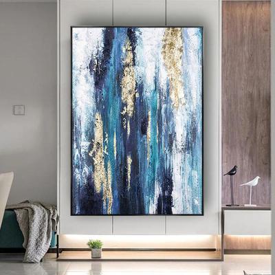 China 100% Hand Painted Modern Particles Textured Blue Wall Art Large Size Handmade Modern Abstract Oil Painting Picture On Canvas for sale