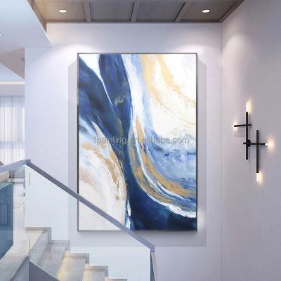 China Large Abstract Modern Gold Foil Powder Light Porch Oil Painting Wall Art 100% Hand Painted Modern Flowing Handmade for sale