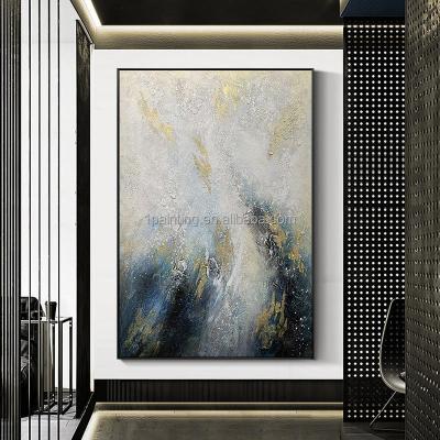 China 100% Hand Painted Modern Abstract Wall Art Picture Textured Gray Gold Abstract Canvas Foil Large Gold Handmade Oil Painting Canvas for sale