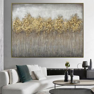 China Modern 100% Hand Painted Luxury High Quality Large Size Abstract Tree Forest Gold Foil Artwork Canvas Art Oil Painting for sale