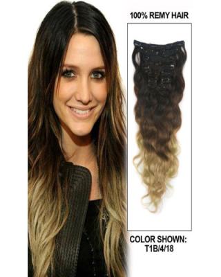 China Peruvian Multi Ombre Color Hair Extensions Clips Full Ends Double Drawn for sale