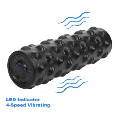 China Electric PU Massage Roller Yoga Fitness 4 Speeds Vibrating Rechargeable Massage Foam Roller For Muscle Tension Pain Relief Black for sale