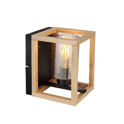 China Modern High Quality Rectangle LED Wall Lantern Wooden Cage Farmhouse Garden Outdoor Wall Lamp for sale