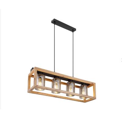 China Modern Wood Metal Pendant Lamp with Glass Shade Black Finished Edison Vintage Retro Linear Chandeliers Rustic Industrial Ceiling Lamp for sale