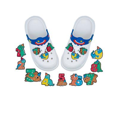 China Clog Charm Hot Sale Cute Dinosaur Numbers Shoe Accessories Shoes Accessories Wholesale PVC Shoe Charms for sale