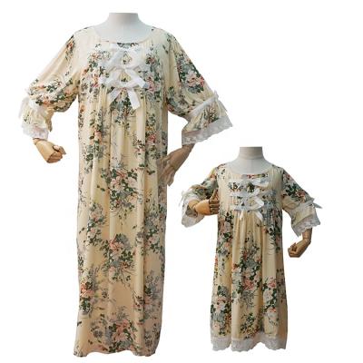 China QUICK DRY home apparel luxury and elegant silk nightgown half sleeved sleep sets for mom and child for sale