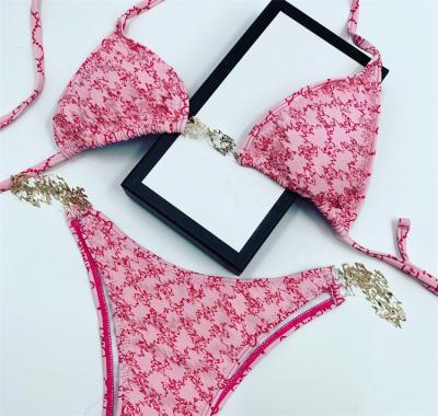 China Famous Brands Inspired Blue Inscription Women's Famous Brands Breathable Drawstring Pink Bikini String Swimsuit for sale