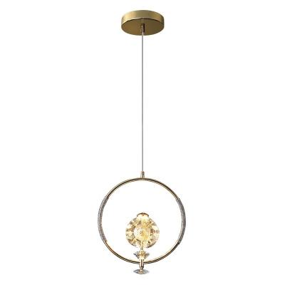 China Modern Chinese Factory Crystal Flower Gold Ring Led Luxury Pendant Lights For Show Room Bedroom Bedside Hanging Lamp Art Design for sale