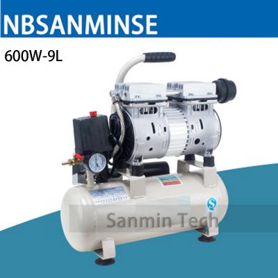 China 600W - 9L Mini Air Compressor Oilless High Pressure Mute Design Wood Working Home Application AC220V High Quality Sanmin for sale