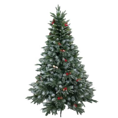 China Handmade High Quality PE Leaves PVC Leaves Light Snow Mixed Christmas Tree With Fruits And Red Pine Cones For Decoration for sale