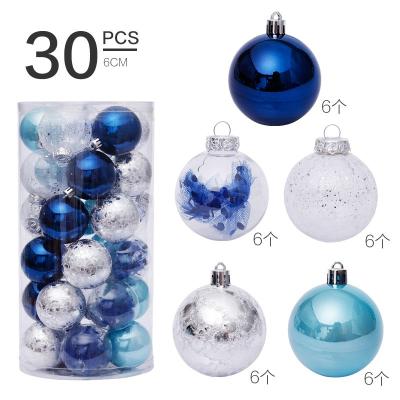 China PE 30 Pieces Wholesale Powder Flocking Decoration Christmas Ball 6 Cm Diameter Ceiling Bucket for sale