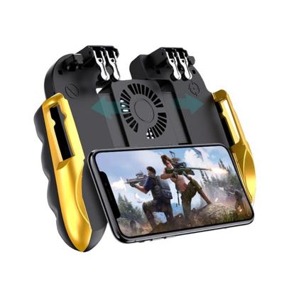 China For iPhone PUBG Game Controller Asher H9 Game Controller With Fan Six Finger GamePad Gamepad With Cooler Fire Button Mobile Phone HandleTrigger Game For PUBG for sale