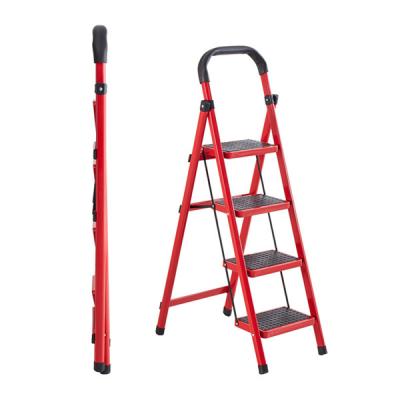 China Multifunctional portable folding ladders anti-skid en131 4step single foldable steel household folding ladders safety ladder for sale