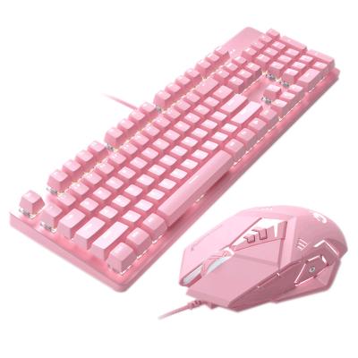 China Plug and Play for Mechanical Gaming Sets Cute Pink Mechanical Mouse Combos Teclado 3200 DPI Optical Keyboard Mouse Headset for PC Game for sale