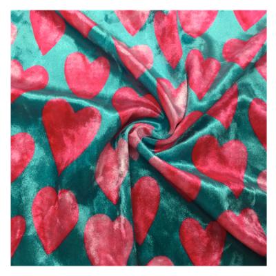 China Custom Velvet Sofa Fabric In Stock From Professional Heart Pattern Memory Supplier Digital Printing Polyester Velvet Upholstery Fabric 220GSM for sale