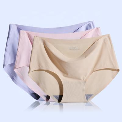 China Cheap Antibacterial Seamless Breathable Silk Ladies Mid Rise Ice Underwear Nylon Smooth Panties Plus Size Briefs Knickers for sale