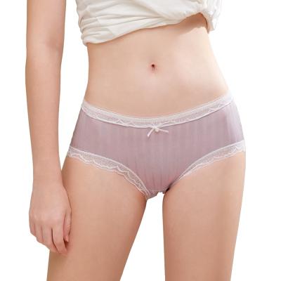 China Women's Seamless Comfortable Quick-Dry Underwear Ladies Yarn Female Mid-Waist Lace Bowknot Briefs Cute Breathable Girl's Underwear for sale