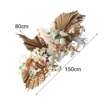 China Wedding Sustainable Supplies Artificial Decorative Silk Flowers And Fan Wall Panel Factory Dry Palm Leaf Backdrop for sale