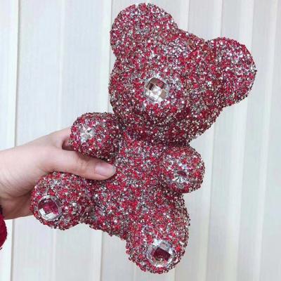 China Novelty gift Yunnan teddi bear in glass dome diamond glitter styrofoam pendant bear shaped with mixed mix colors for sale