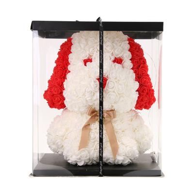 China Standing Bear with Heart Custom Teddy Bear White Black Red PE Rose Sitting Dog with Big Ears in Clear PVC Gift Box for sale