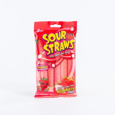 China Natural sour raspberry gummy candy for straw shape for sale