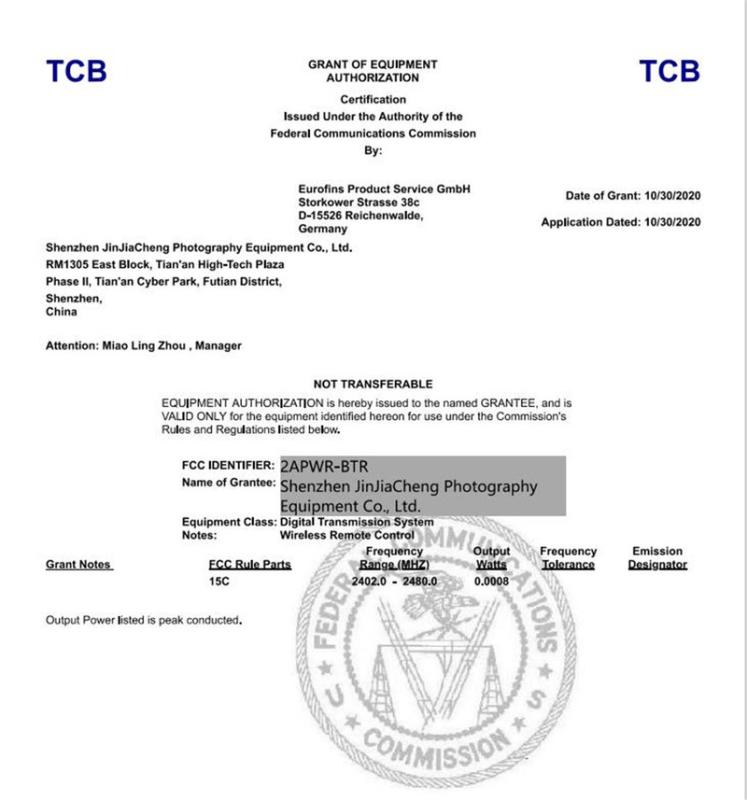 FCC - Shenzhen JJC Photography Equipment Co., Ltd.