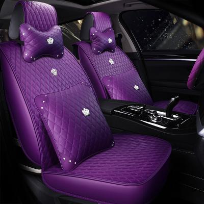 China Dustproof.Scratch Diamond Crown Design Full Cover Cushion Luxury High Quality Resistant Car Seat Cover Universal Leather Car Headrest Cover for sale