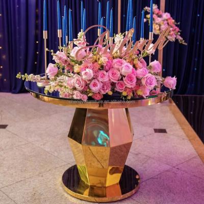 China Factory wholesale modern wedding furniture gold design stainless steel round cake table for sale