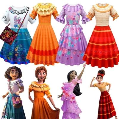 China New Breathable and Comfortable Princess Dress Encanto Costume Mirabell Cos Dress Girls Easter Party Baby Toddler Kids Clothes Cartoon Printing Long for sale