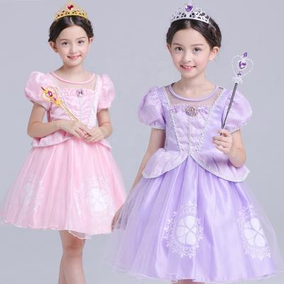 China 2022 High Quality Hot Selling Amazon Anti-wrinkle Kids Costume 2-12 Years Old Sofia Princess Dress For Girls for sale