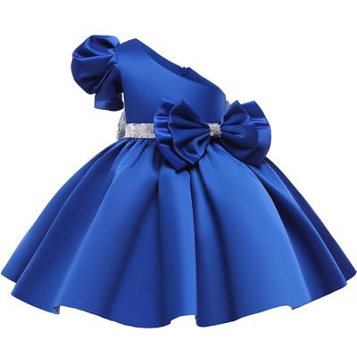 China Children's Wedding Party Dress Girls Washable Oblique Bow Tie Evening Dresses Child Formal Princess Dresses Girl for sale