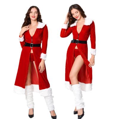 China Sexy Party Fancy Dress Women Santa Claus Christmas Cloak Cape Red Free Size Long Dress With Foot Cover for sale