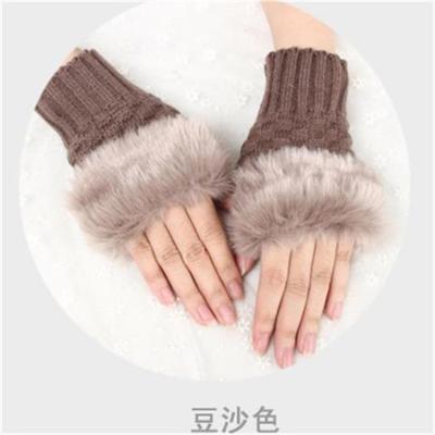 China 2021 Dobby Women Faux Rabbit Fur Mitten Hand Wrist Crochet Knitted Mittens Fingerless Knitting Winter Mittens for sale