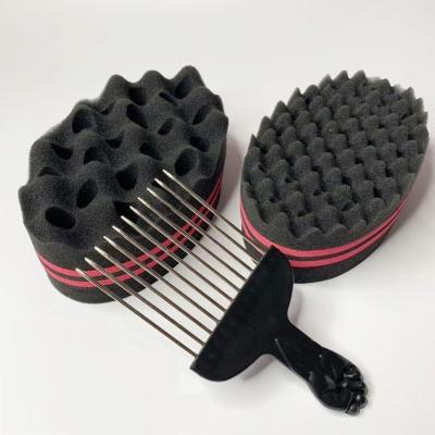 China Fashionable Black Sponge Comb Kit African Rub Hair Perm Shovel Styling Hair Bar Set Firework Bar Afro Comb for sale