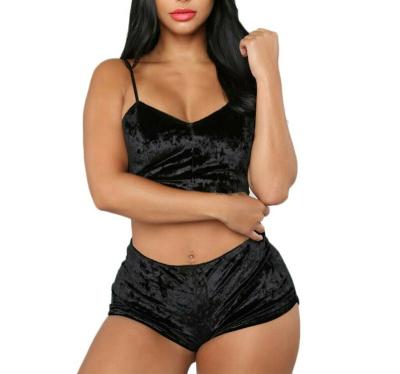 China New QUICK DRY Velvet Women Ladies Pajamas Crop Tops Sexy Lingerie Underwear Pajamas Bralette Panty Set Nightgown For Honeymoon for sale