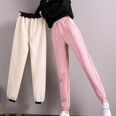 China Anti-Wrinkle Winter Women Harem Pants Gym Sweatpants Solid Thick Warm Female Casual Pants Women Sport Workout Fleece Running Pants for sale