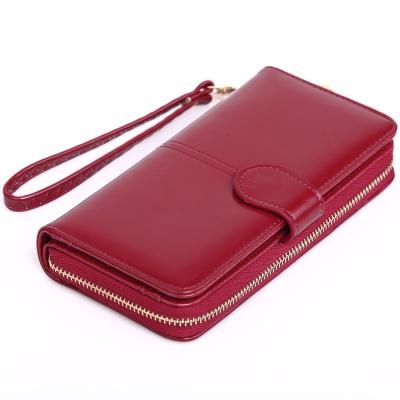 China Newest Fashion Women Lady Long Clutch Large Capacity Wax Artificial Genuine Leather Female Wallet Waterproof PU Purse for sale