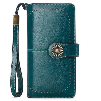 China Waterproof 2021 Large Capacity Women's Wallets With RFID Protection Phone Holder Clutch Travel Purse Genuine Leather Strap Large for sale