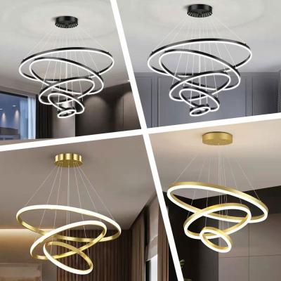 China Modern Nordic Luxury LED Ceiling Pendant Lamp for Dining Living Room Acrylic Circle Ring Chandelier for sale