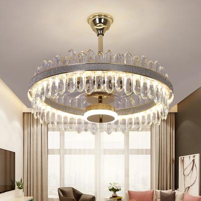 China New Product Modern Indoor Living Room Retractable Ceiling Fan LED Crystal Fan Ceiling Fan Light With Remote Control for sale