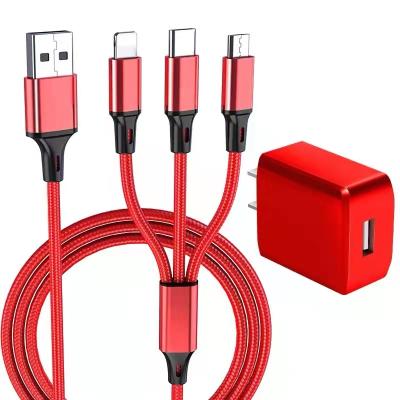 China Multi Function Data Transfer Cable 3 In 1 C Usb Cable 2.4A Data Transfer Cable Multifunctional Type Nylon Braided Usb Mobile Fast Charging Data Cables For Apple for sale