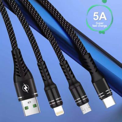 China Yuxuan 1.2M Braid Fast Charging Multi Function Data Transfer Cable High Quality Usb C Type-c 3 In 1 Charger Magetic Usb Charging Data Cable For Apple for sale