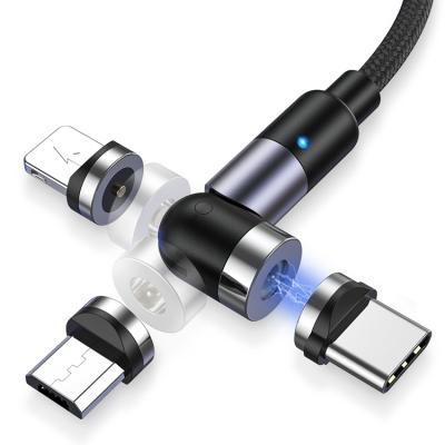 China Multi Function Data Transfer Cable 540 Degree Rotating 3 In 1 Magnetic Cable Magnet Phone Usb Charging Cable Fast Charging Cord for sale