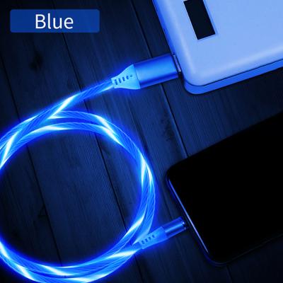 China New Product Multi Function Data Transfer Cable LED Flowing Light Magnetic 2A Charging Cable 3 In 1 Mobile Phone USB C Cable Charger Micro Fast Data Cable for sale