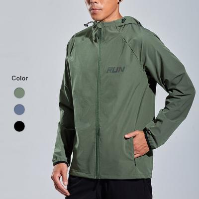 China LOGO Sports Jacket Men's Outdoor Running Fitness Hooded Woven Training Top QUICK-DRY Reflective QUICK-DRY for sale