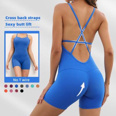 China New Design QUICK DRY sexy backless crisscross strap yoga wear tracksuit sports fitness jumpsuits women for sale