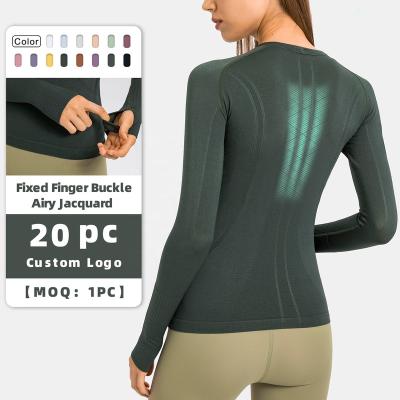 China Breathable New Arrive Breathable Jacquard Women's T-Shirts Sports Running Slim Longsleeve Yoga Tops Thumb Holes for sale