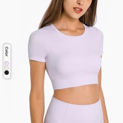 China Breathable Yoga T-shirt Tummy Control Women Gym Tummy Control Gym Yoga Shirt Set Short Solid Color Women for sale