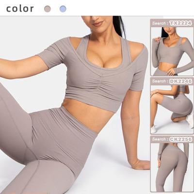 China Breathable Women's Tight Shorts Sheaths Halter Neck Sports Fitness Tops Yoga Quick Dry Running T-Shirts for sale