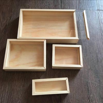 China Handmade High Quality Unfinished Customized Wooden Box With Acrylic Sliding Lid for sale